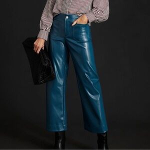 Anthropologie Colette Faux Patent Leather Wide-Leg Pants Teal Size 32
